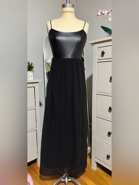 Y2K Black Pleather Bodice & Chiffon‎ Skirt F21 Maxi Dress